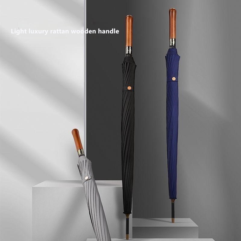 Golf Umbrella Large - 自動開閉式木製ハンドル傘 16本骨 大型 耐風ストレートハンドル 高級強化ビジネスゴルフ傘