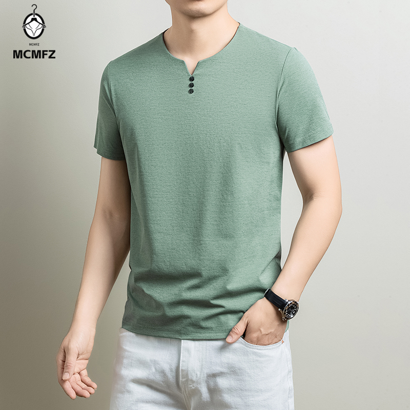 Golf Tees - メンズベーシックヘンリーTシャツ快適なコットンブレンド半袖トップスカジュアルビジネスオフィス日常や週末の活動に最適